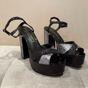 Marc Jacobs Black and Silver Glitter Platform Sandals